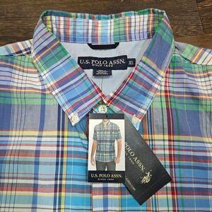 New U.S. Polo Assn. Men's Short Sleeve Plaid XL Button-Down Collared Shirt XL